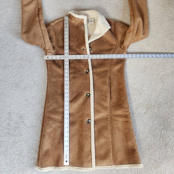 NWOT Faux Suede Sherpa-Lined Long Coat XS fits like a SM - Picture 2 of 11